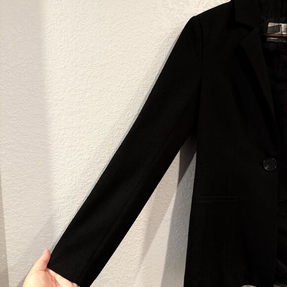 Grey Lab Black Blazer Jacket Ruffle Collar Single Button Size Small Office Work - Picture 5 of 11